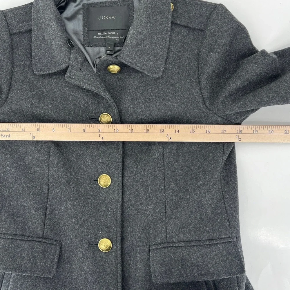 J. Crew Melton Wool Coat Dark Gray Gold Crest Button Military Jacket Size 4 - Picture 7 of 8